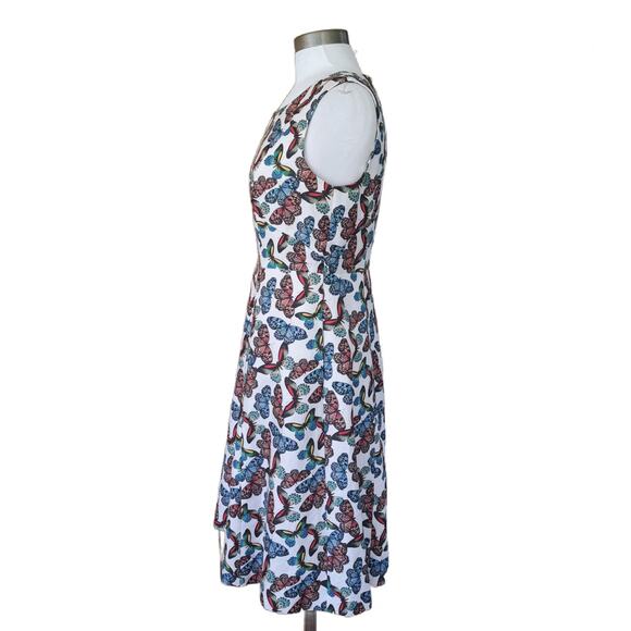 TALBOTS Butterfly Print Linen-Blend Midi Dress Sz 6 A-line Summer Modest A-line - Picture 5 of 10